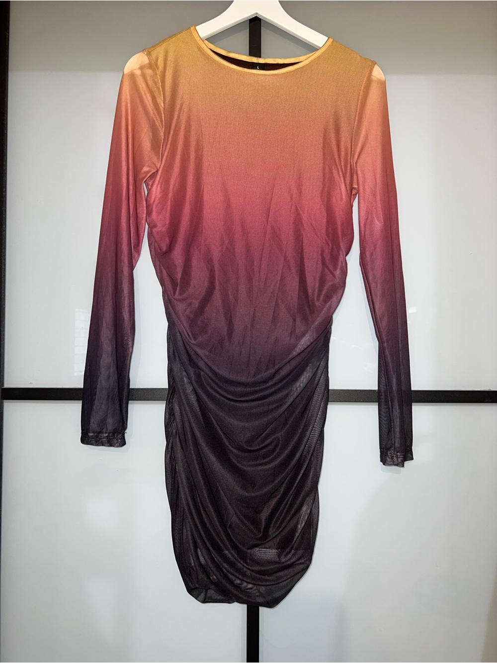 SHEIN Long-Sleeve Ombre Bodycon Dress in Yellow-Pink-Brown